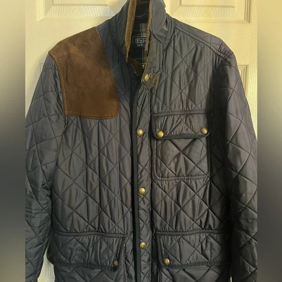 Polo Ralph Lauren Quilted Suede Patch Shooting Hunting Field Barn Jacket Blue- S - Picture 7 of 15
